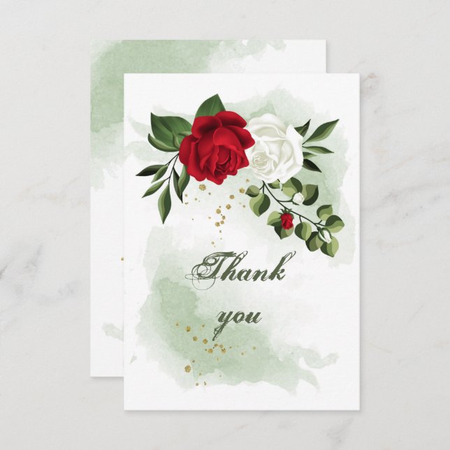 Cartão De Agradecimento flores vermelhas e brancas verdes (Frente/Verso)