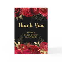 Flores Vermelhas e Douradas Elegantes Sweet Sixtee