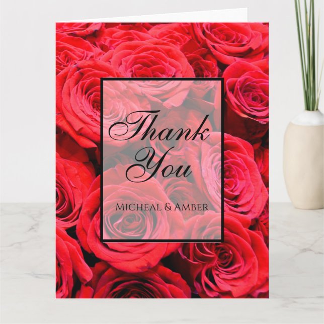 Cartão De Agradecimento Flores vermelhas rosas vermelhas Elegantes (Frente)