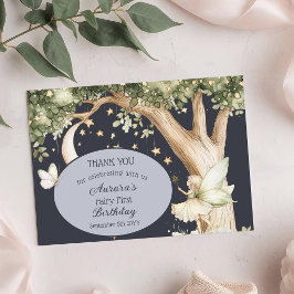 Cartão De Agradecimento Floresta boho aquarela Fada Primeiro aniversário