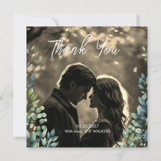 Cartão De Agradecimento Floresta botânica elegante deixa casamento fotográ