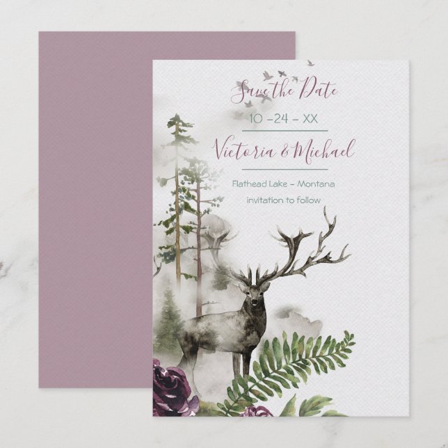 Cartão De Agradecimento Floresta de Aquarela do Woodland Salve a data (Frente/Verso)