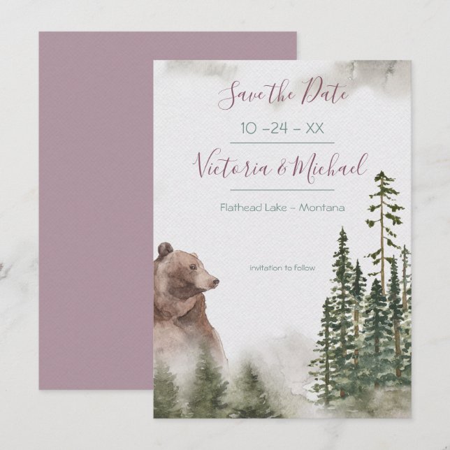 Cartão De Agradecimento Floresta de Aquarela do Woodland Salve a data (Frente/Verso)