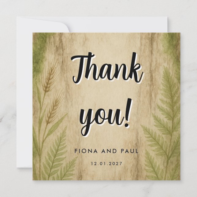 Cartão de Agradecimento Floresta de Musgo e Casca  (Frente)