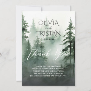 Cartão De Agradecimento Floresta de Pinheiros Casamento Rústico Aquarela