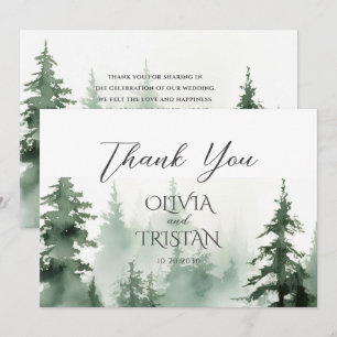 Cartão De Agradecimento Floresta de Pinheiros Rústico Aquarela Casamento