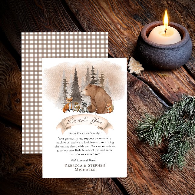 Cartão De Agradecimento Floresta de Urso | Animais Urso Mal Mal Espera Chu (Rustic Woodland Bear and Forest Animals "Thank You" card - from "Bearly Wait" Collection)