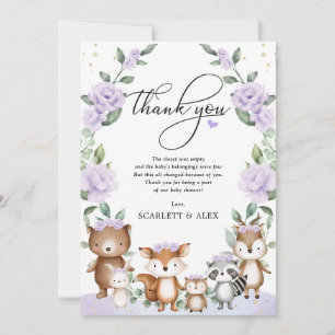 Cartão De Agradecimento Floresta Floral Roxa Chá de fraldas Animal