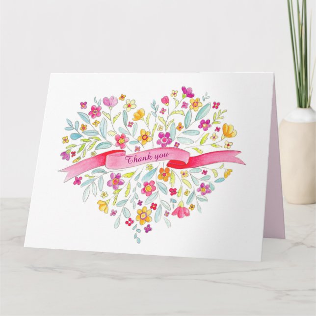 Cartão De Agradecimento Flower heart bouquet art thank you card (Frente)