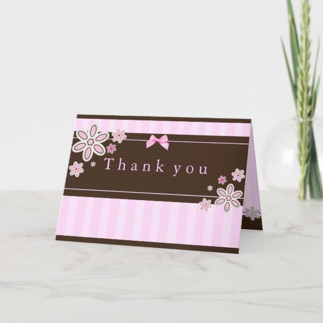 Cartão De Agradecimento Flower Pink & Brown Thank You Card (Frente)