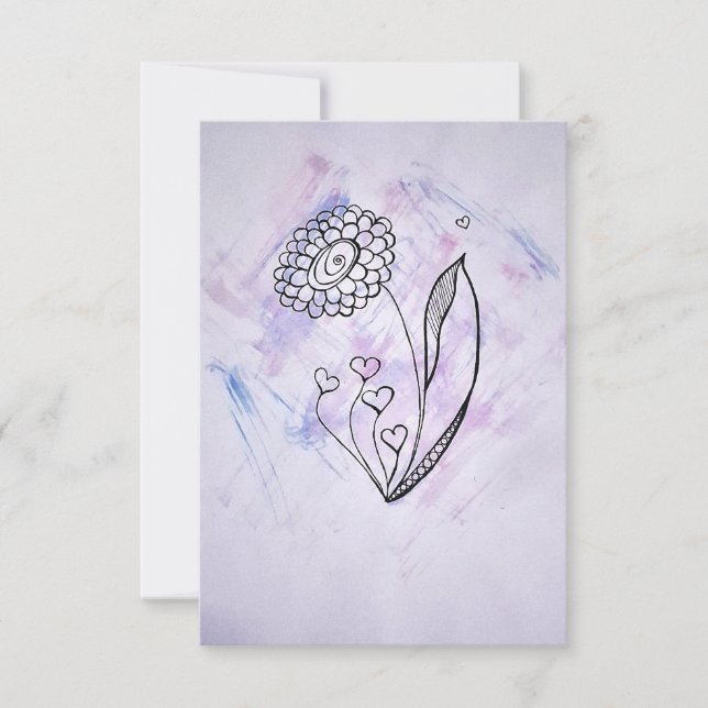 Cartão De Agradecimento Flower with Hearts Thank you card (Frente)