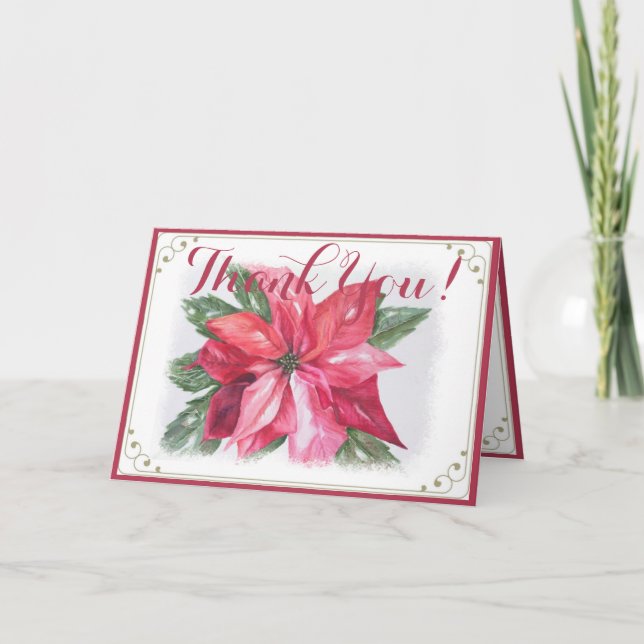 CARTÃO DE AGRADECIMENTO FLOWOR DE POINSETTIA VERMELHA DE NATAL CLÁSSICO OB (Frente)