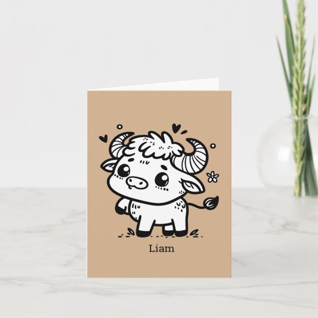 Cartão De Agradecimento Fluffy Buffalo Baby - Kawaii Fazenda Animal (Frente)