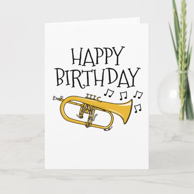 Cartão De Agradecimento Flugelhorn Aniversário com Musicista de Brass Horn (Frente)