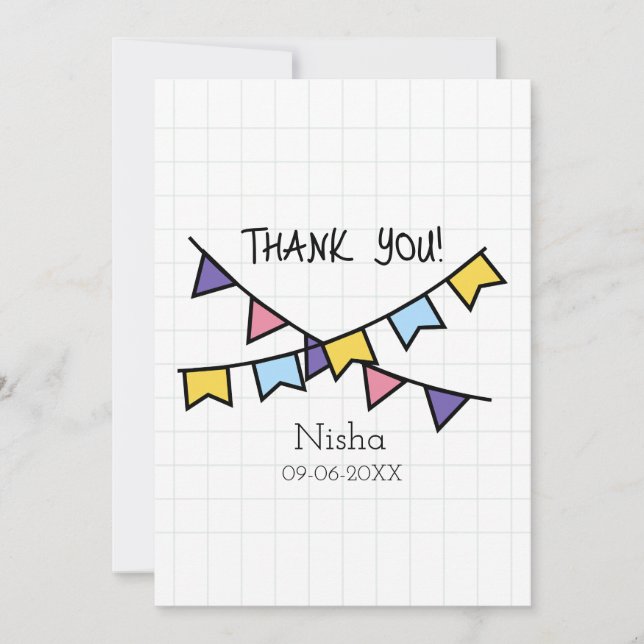 Cartão De Agradecimento Fofa Obrigada crianças linha de fundo com bandeiro (Frente)