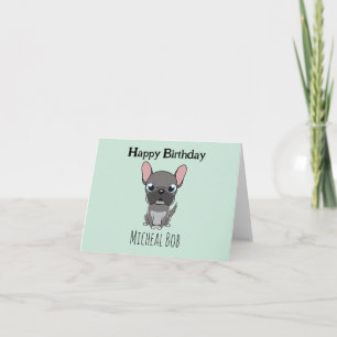 Cartão De Agradecimento Fofinho pug cinza de aniversário nome personalizad