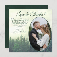 Foggy Green Pine Trees Rustic Wedding Foto Oval