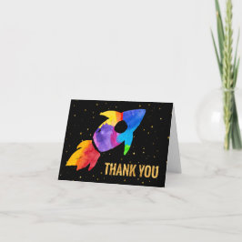 Cartão De Agradecimento Foguete Arco-íris Aquarela Espaço Exterior Obrigad