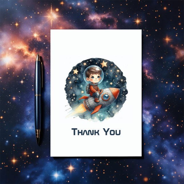Cartão De Agradecimento Foguete Espacial Stellar Boy (Stellar Boy Space Rocket Thank You Card)
