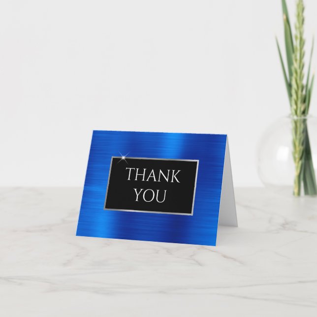 Cartão De Agradecimento Foil Azul Real Falso (Frente)