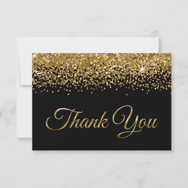 Cartão De Agradecimento Foil Script Doce 16 Dourado Metálico Falso (Frente)