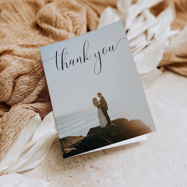 Cartão De Agradecimento Folded Card with Photo Wedding Thank You Card (Criador carregado)