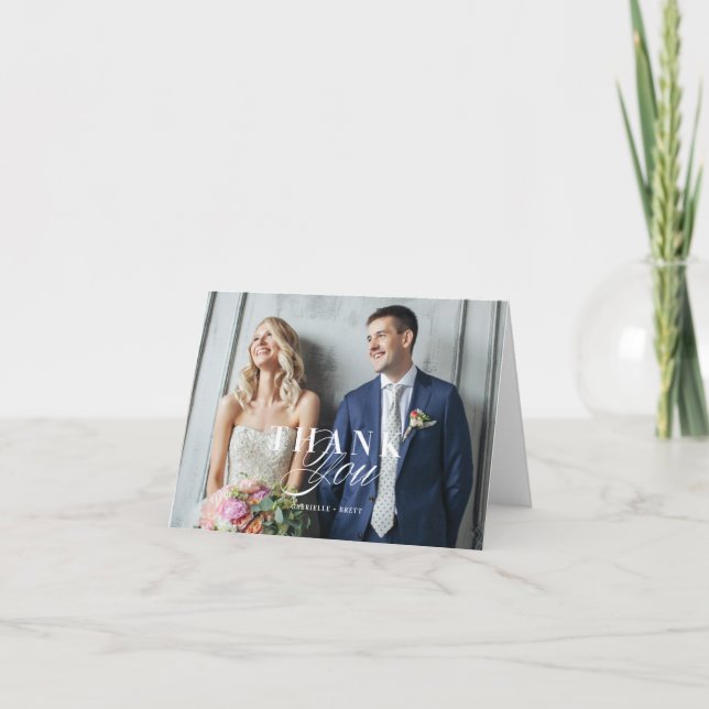 Cartão De Agradecimento Folded Photo Wedding Thank You Note Card (Frente)