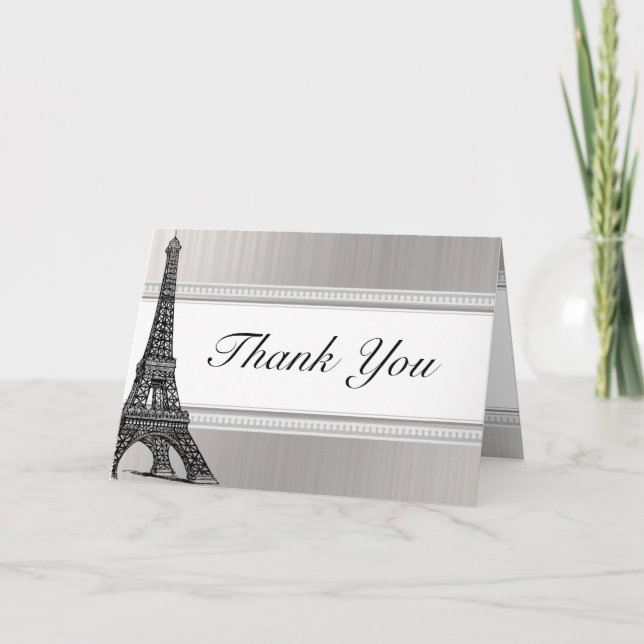 Cartão De Agradecimento Folded Thank You Card Black Eiffel Tower (Frente)