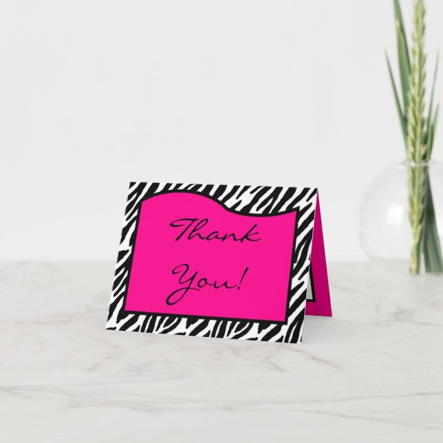Cartão De Agradecimento Folded Thank you Card Hot Pink Zebra Print (Frente)