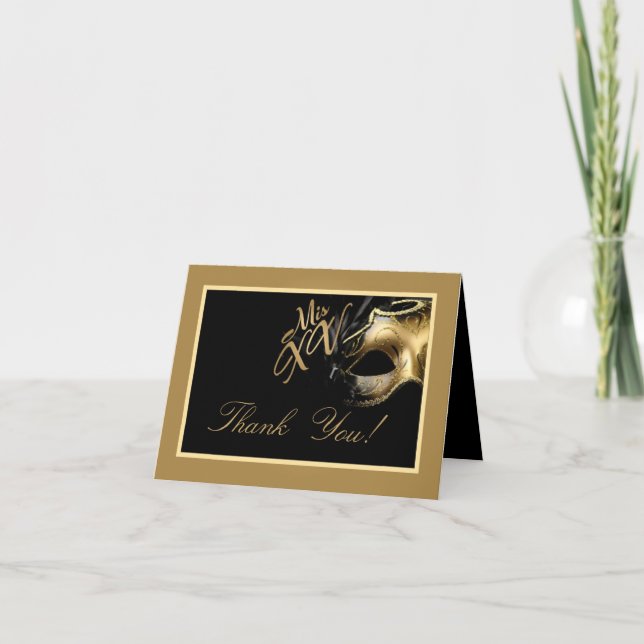 Cartão De Agradecimento Folded Thank you Card Mis XV Gold Black (Frente)