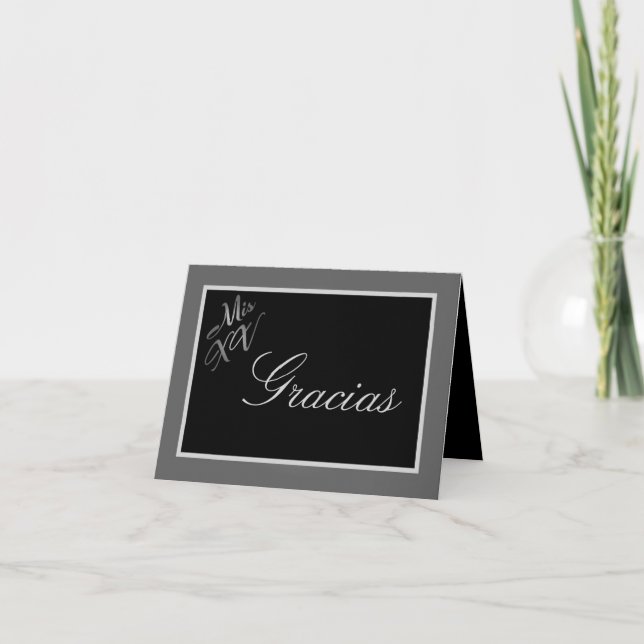 Cartão De Agradecimento Folded Thank you Card Mis XV Silver Black (Frente)