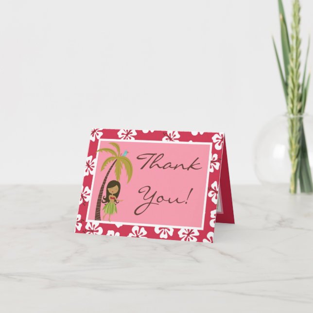 Cartão De Agradecimento Folded Thank you Card Pink Hawaiian Luau Tropical (Frente)