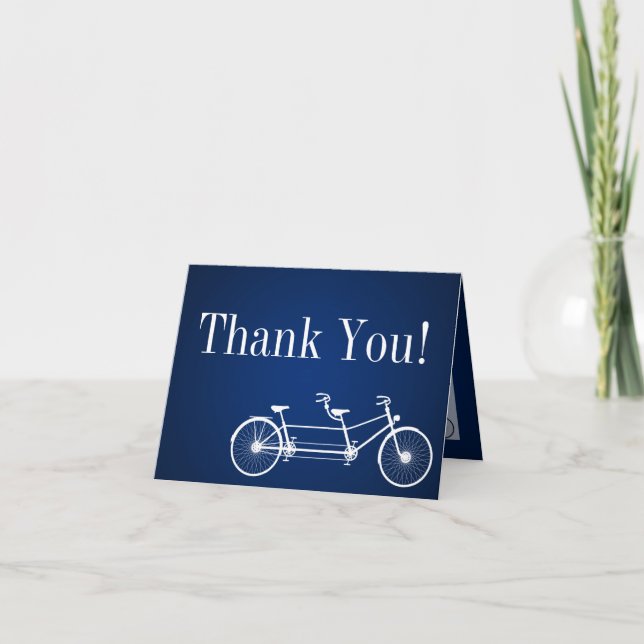 Cartão De Agradecimento Folded Thank You Card Whimsical Navy Double Bike (Frente)