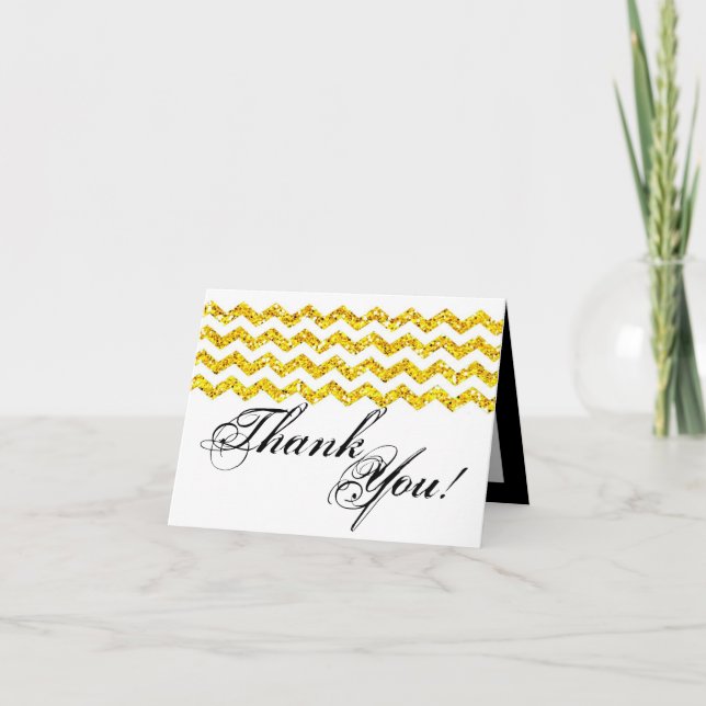Cartão De Agradecimento Folded Thank You Card Yello Glitter Chevron Stripe (Frente)