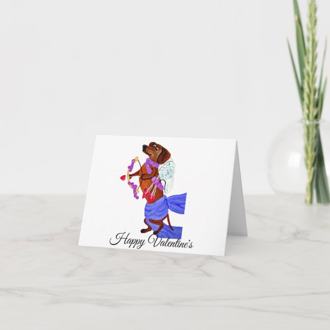 Cartão De Agradecimento Folded Valentine's Day Dachshund cupid Card (Frente)
