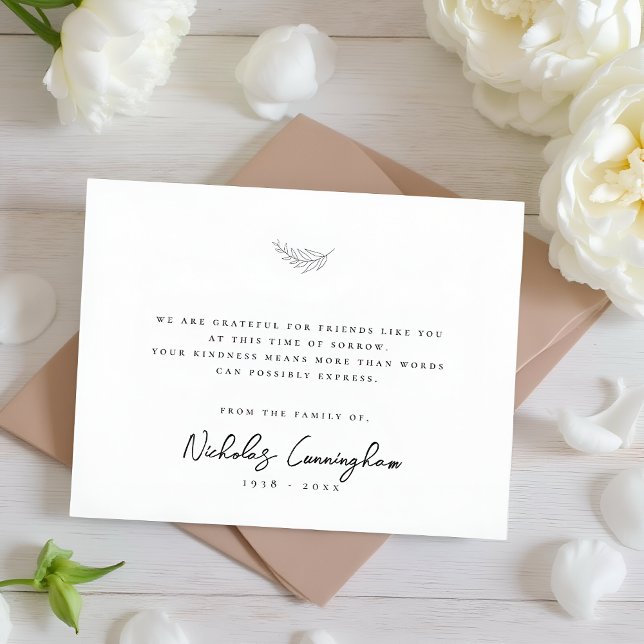 Cartão De Agradecimento Folha Branca e Preta Simples Elegante Moderno Memo (Criador carregado)