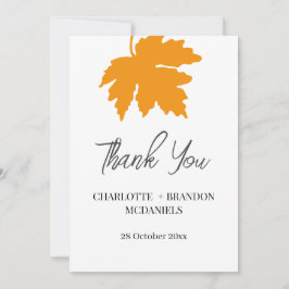 Cartão De Agradecimento Folha de Bordo de Outono Amarelo Casamento Obrigad
