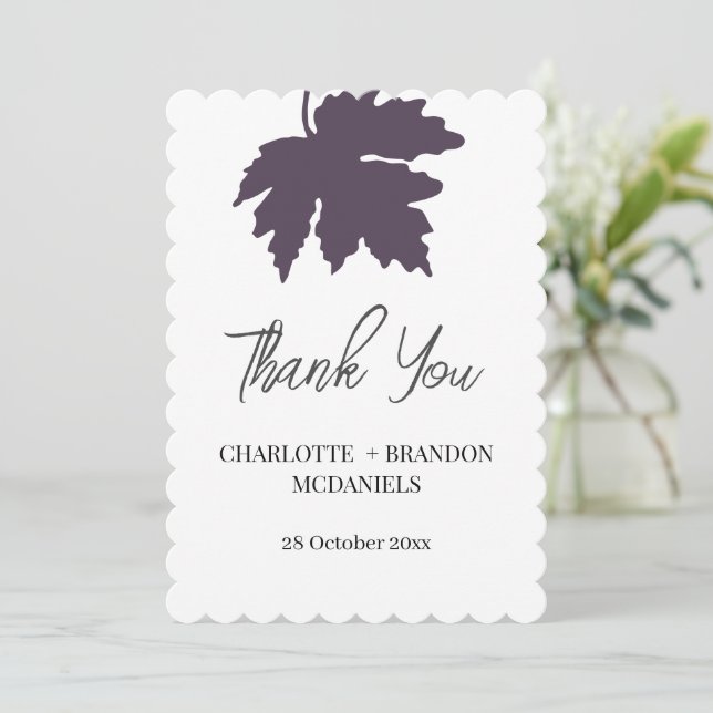 Cartão De Agradecimento Folha de Bordo de Outono Roxo Casamento Obrigado  (Em pé/Frente)
