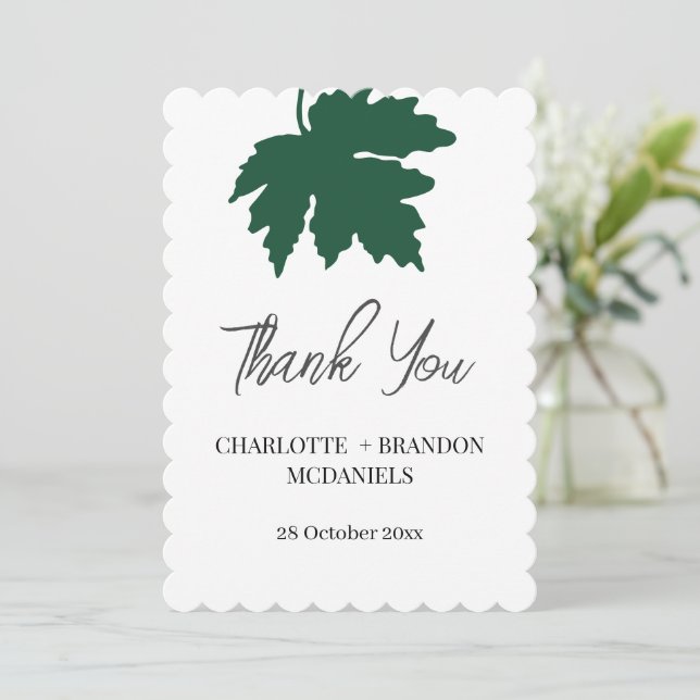 Cartão De Agradecimento Folha de Bordo de Outono Verde Casamento Obrigado  (Em pé/Frente)