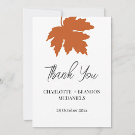 Cartão De Agradecimento Folha de Bordo Outono Laranja Casamento Obrigado 