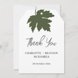 Cartão De Agradecimento Folha de Bordo Outono Verde Oliva Casamento Obriga