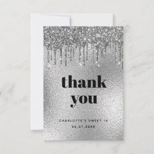 Cartão De Agradecimento Folha de prata de aniversário brilha luxo moderno