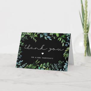 Cartão De Agradecimento Folhagem botânica Verde Casamento Preto Obrigado F