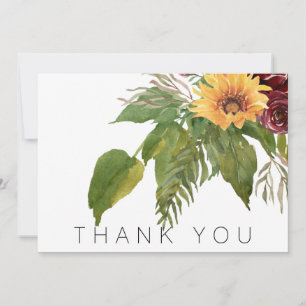Cartão De Agradecimento Folhagem De Aquarela Funerário De Girassol Agrade