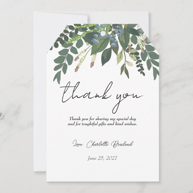 Cartão De Agradecimento Folhagem de jardim natureza verde casamento debaix (Frente)