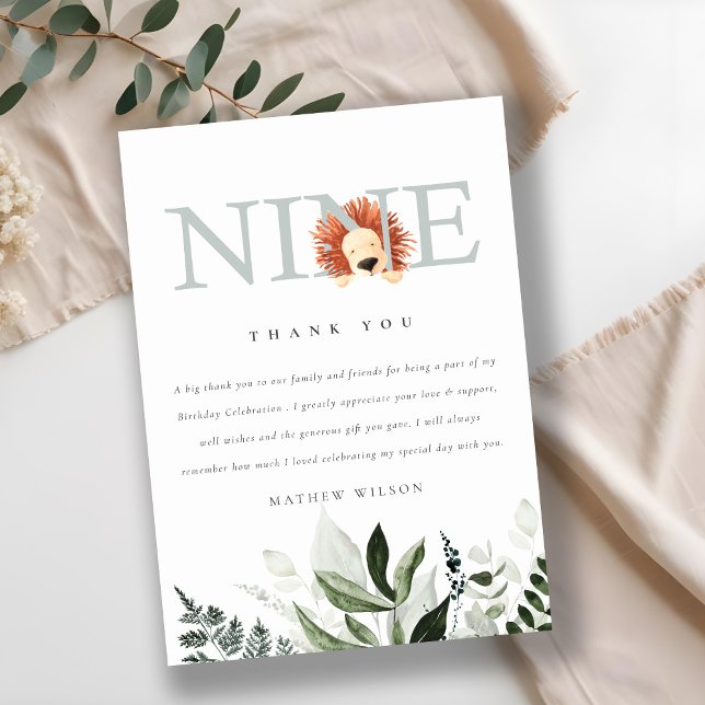 Cartão De Agradecimento Folhagem de Leão Azul Cuta e Azul 9.º Aniversário (Criador carregado)