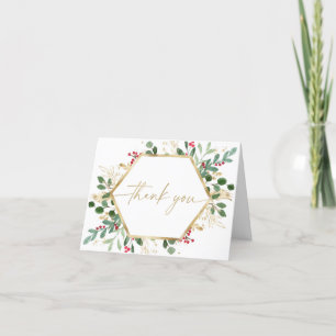 Cartão De Agradecimento Folhagem de Natal elegante verde vermelho dourado