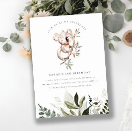 Cartão De Agradecimento Folhagem Elegante Cute Koala Qualquer Aniversário 