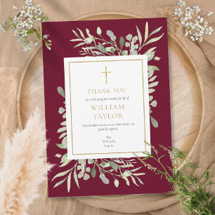 Cartão De Agradecimento Folhagem Memorial Fúnebre Burgundy Cristã