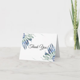 Cartão De Agradecimento Folhagem Verde Azul Tropical Chic Watercolor